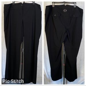 Lane Bryant Black Dress Pants Wide Leg Trousers Size 22 Waist Buckle Detail